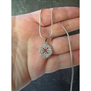925 Sterling Silver CZ Snowflake Pendant Necklace Vintage READ Description